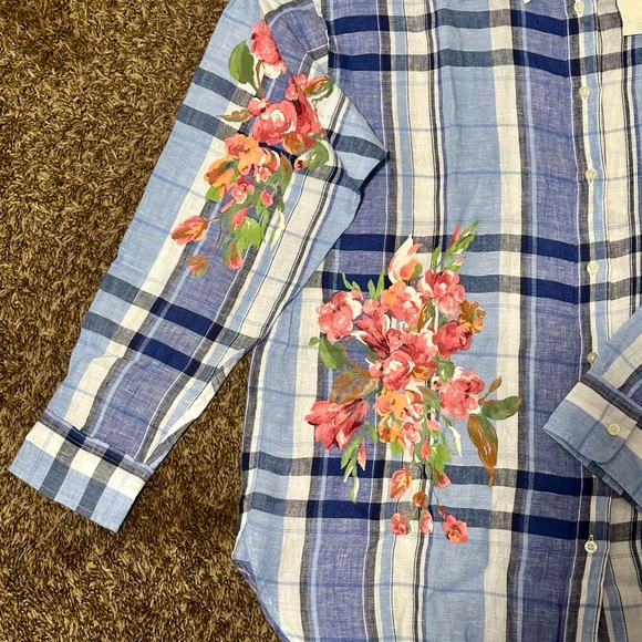 Ralph Lauren Blue Plaid Shirt with Floral Accents - Picture 6 of 6